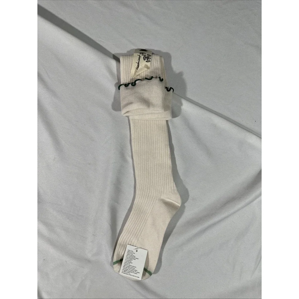 NEW Free People Womens Knee High‎ Ribbed Classic Ruffle Lettuce Trim Socks T2154